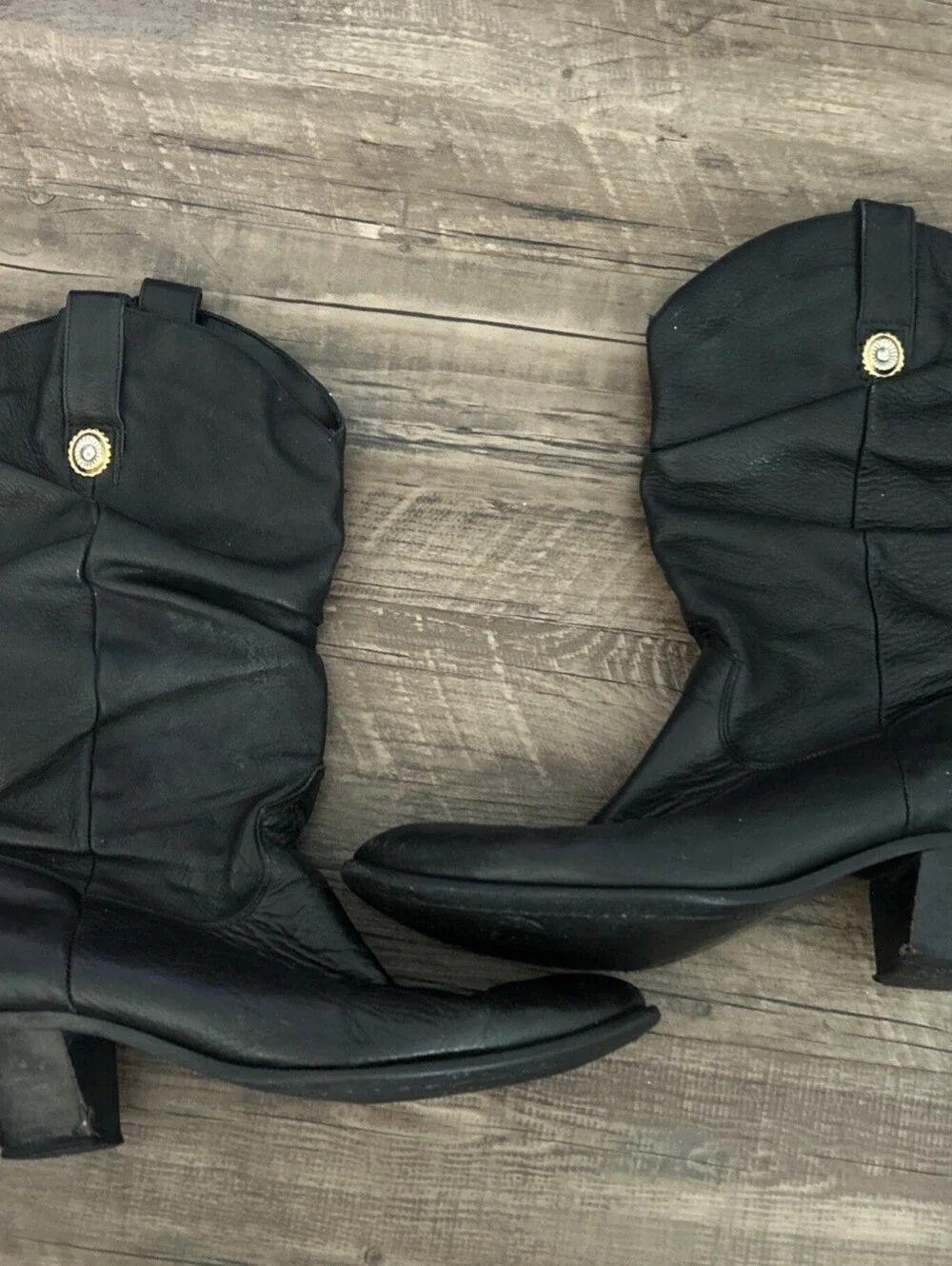Dingo Women’s Vintage Black Leather Mid-Calf Slouchy Boots Sz 10